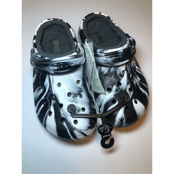 Crocs Classic Lined Clog Marbled Black/ White Men Size 5/ Women's Size 7 - Picture 2 of 5